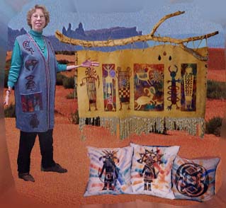 Picture of Carol in the Desert with her Art Works